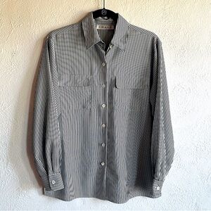 Chaus Blouse! Black & white pinstripe button down collared top - pristine size 8